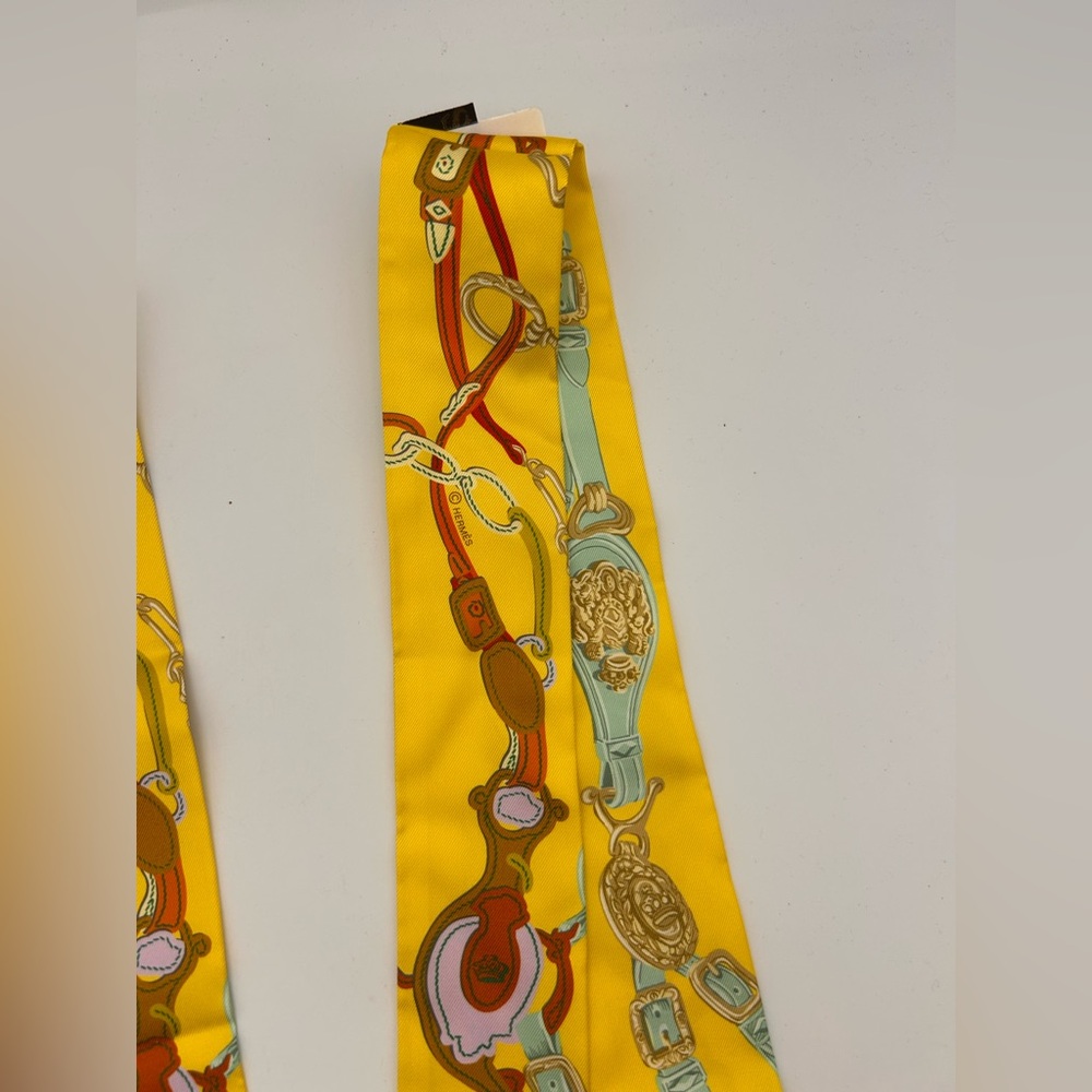 HERMES TWILLY Set Of 2 Brides De Gala Appliq Jaune Vif Vert Eau Yellow NWT - Picture 6 of 10